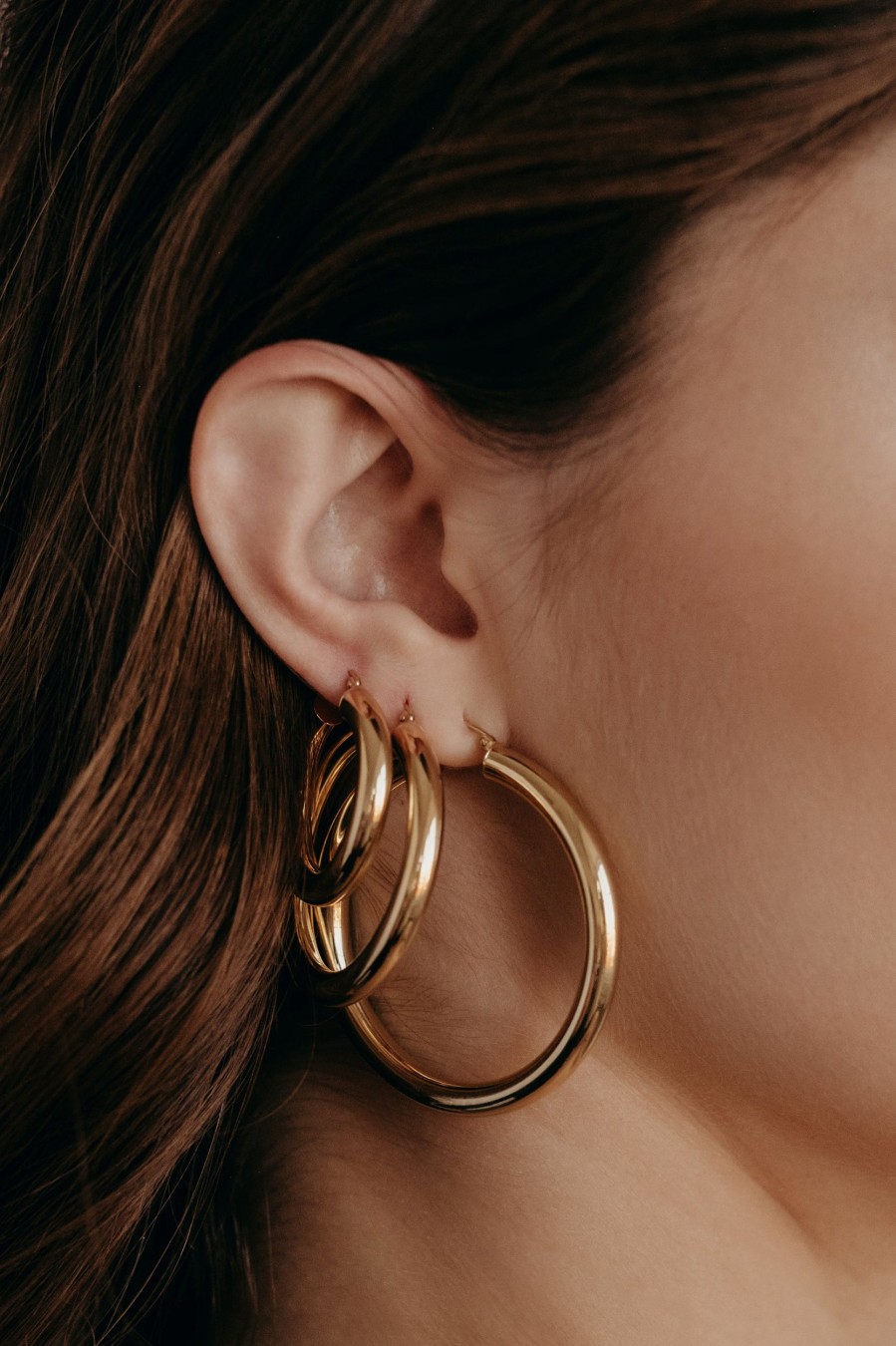 BYCHARI Earrings | Medium Jenah Hoops 14K Yellow