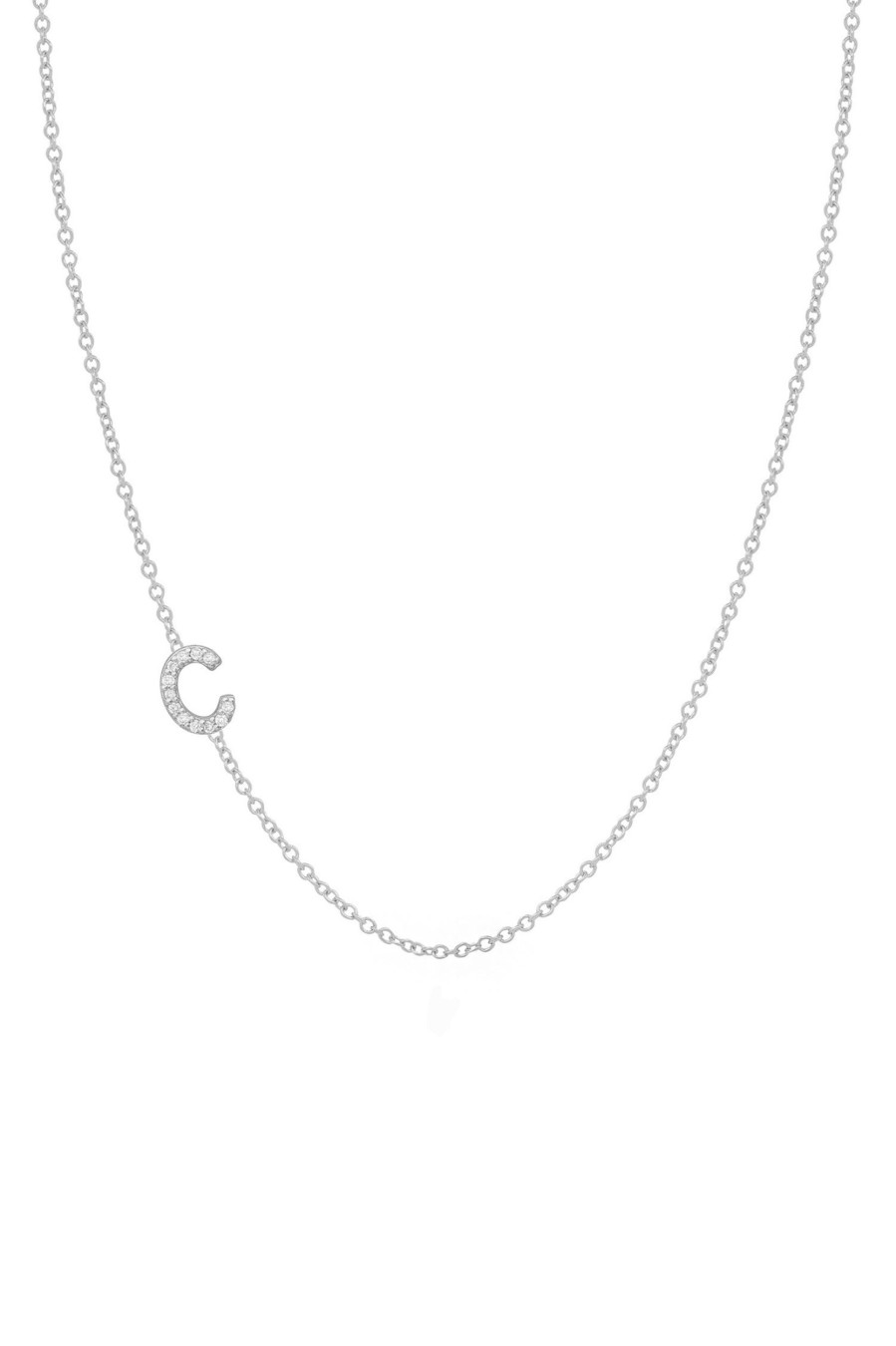 BYCHARI Necklaces | Asymmetrical Diamond Initial Necklace - 14K White