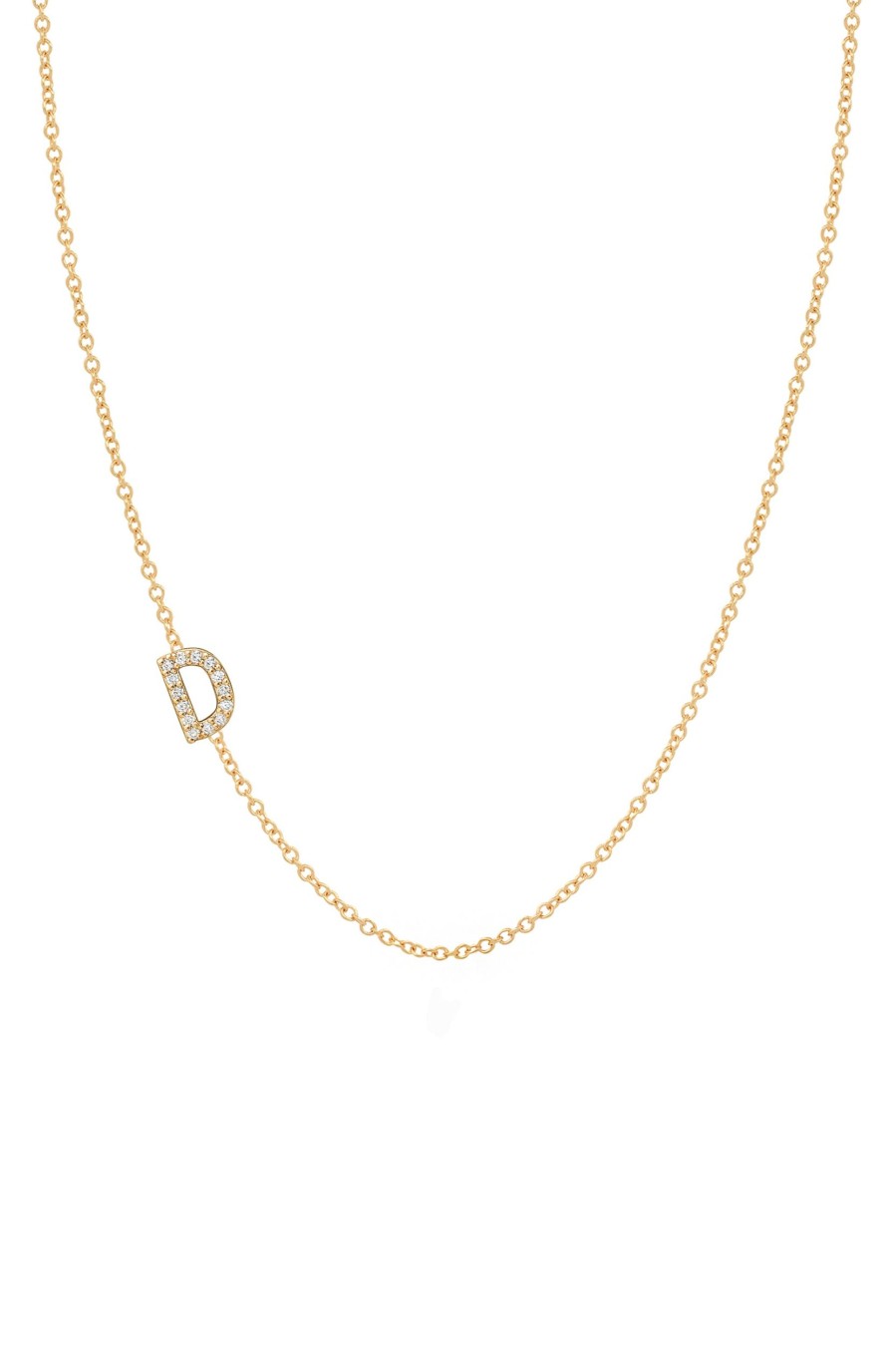 BYCHARI Necklaces | Asymmetrical Diamond Initial Necklace - 14K Yellow