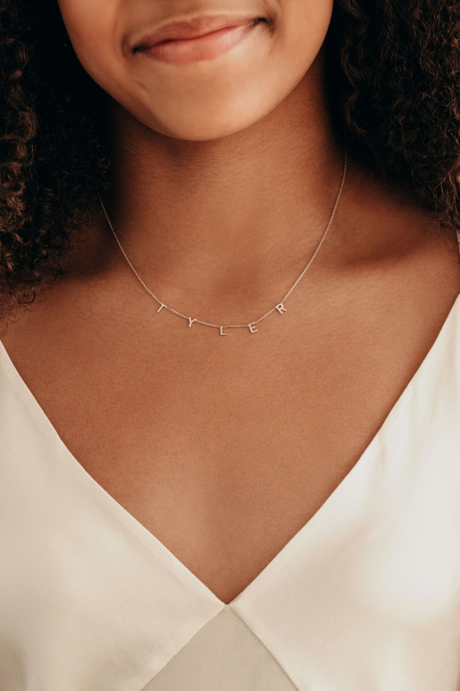 BYCHARI Necklaces | Kids Spaced Letter Necklace - 14K White Gold