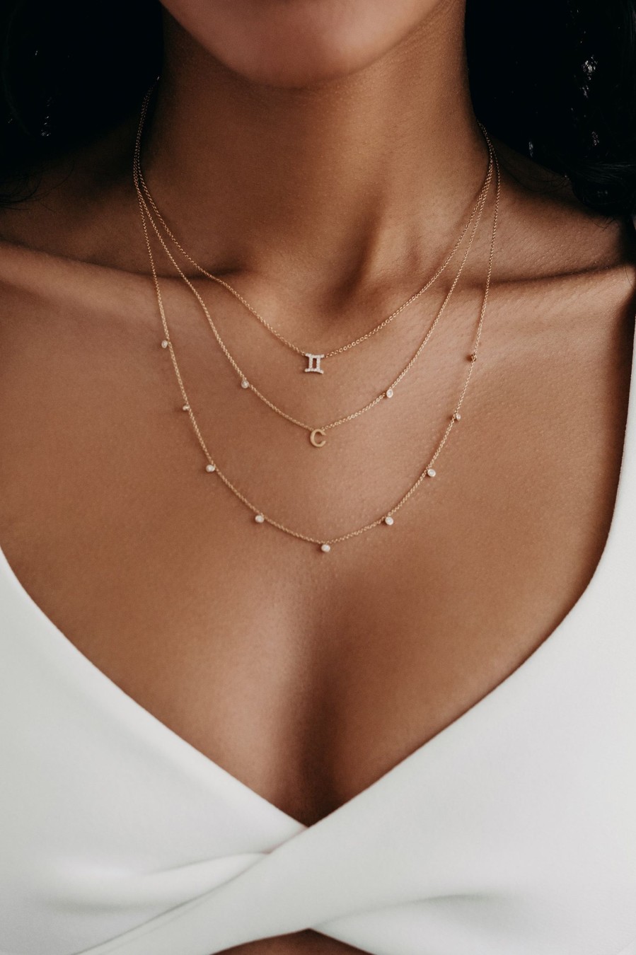 BYCHARI Necklaces | Initial And Diamonds Necklace 14K White