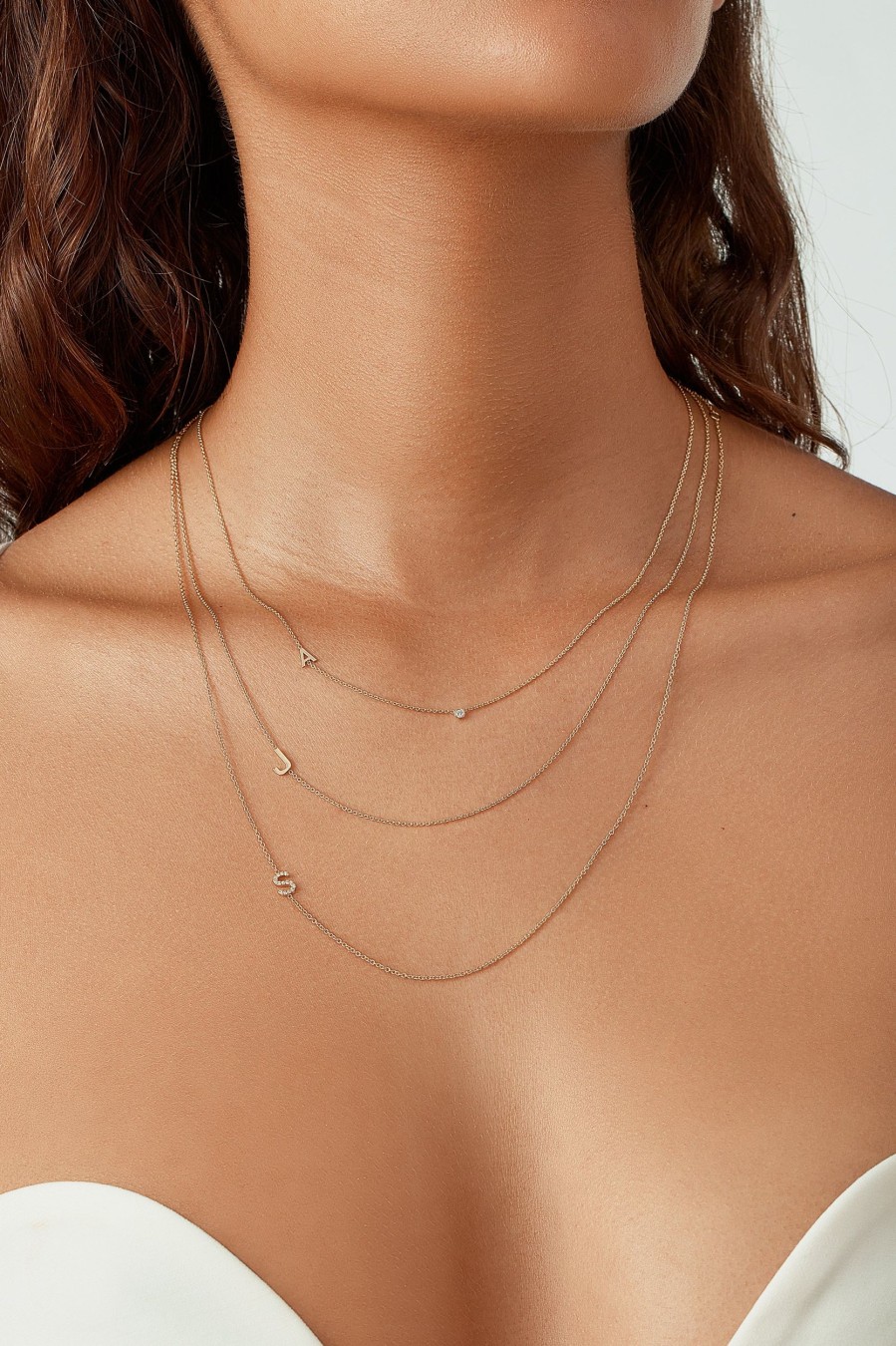 BYCHARI Necklaces | Fine Asymmetrical Initial Necklace 14K Yellow