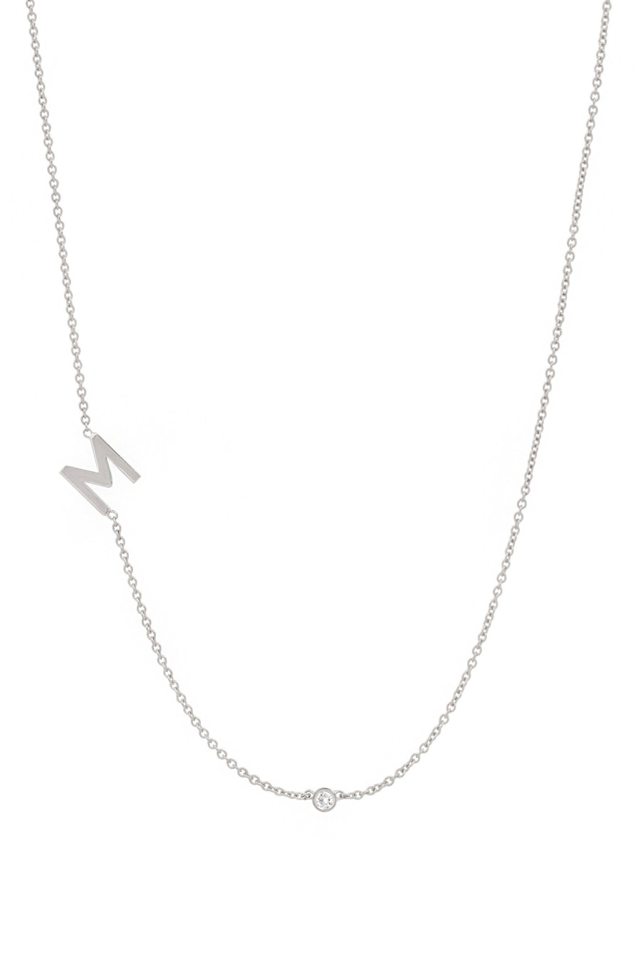 BYCHARI Necklaces | Large Asymmetrical Initial & Diamond Necklace - 14K White