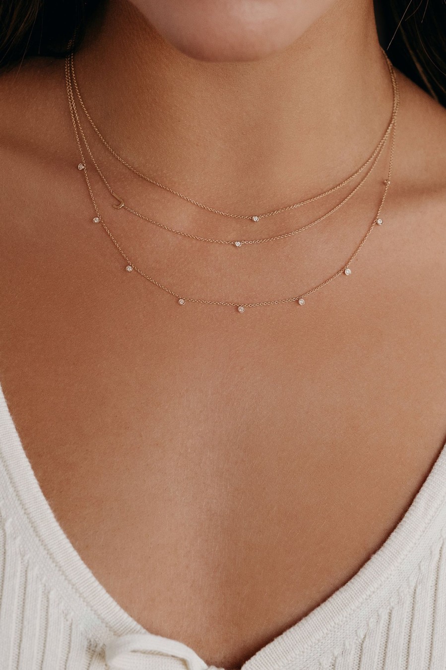 BYCHARI Necklaces | Large Asymmetrical Initial & Diamond Necklace - 14K White