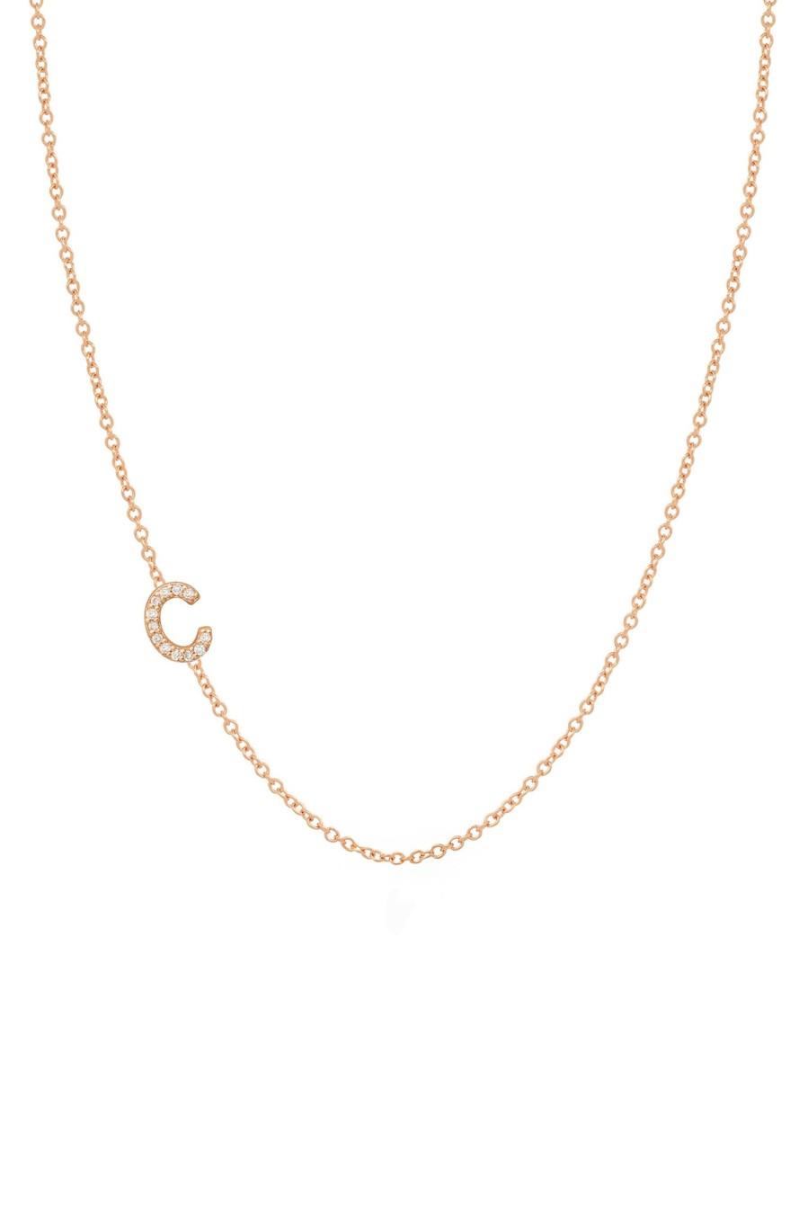 BYCHARI Necklaces | Asymmetrical Diamond Initial Necklace - 14K Rose