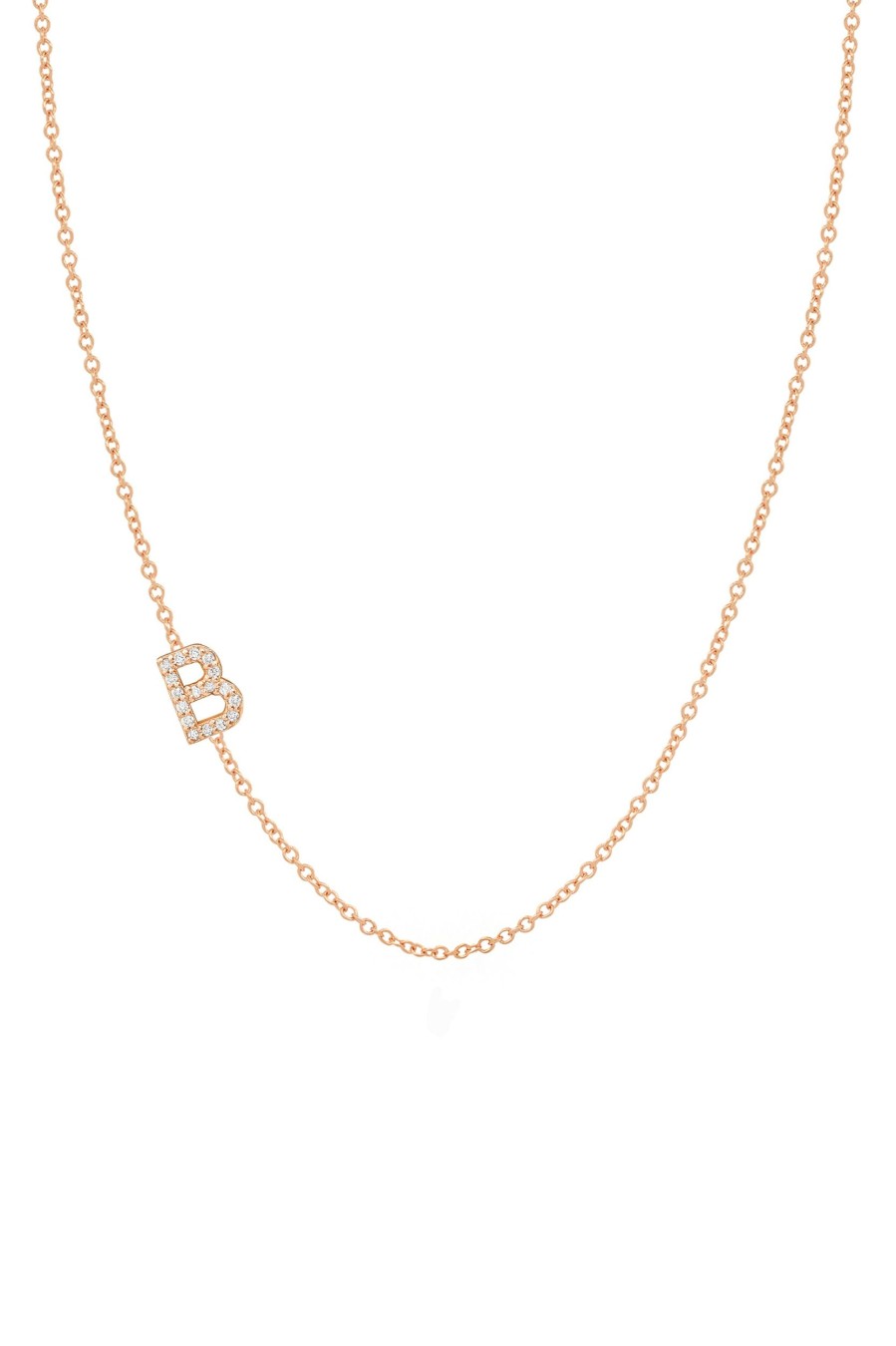 BYCHARI Necklaces | Asymmetrical Diamond Initial Necklace - 14K Rose