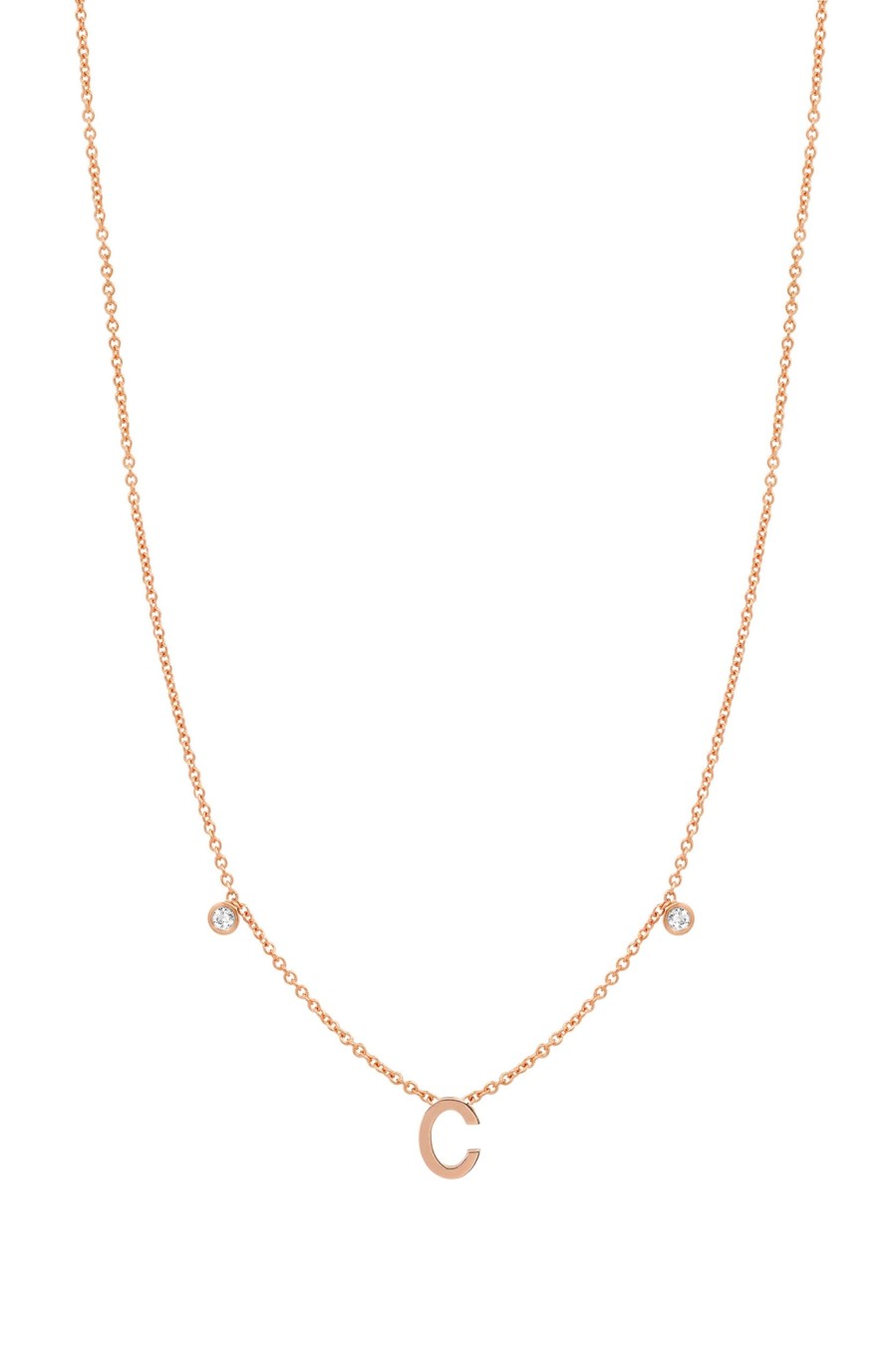 BYCHARI Necklaces | Initial And Diamonds Necklace - 14K Rose