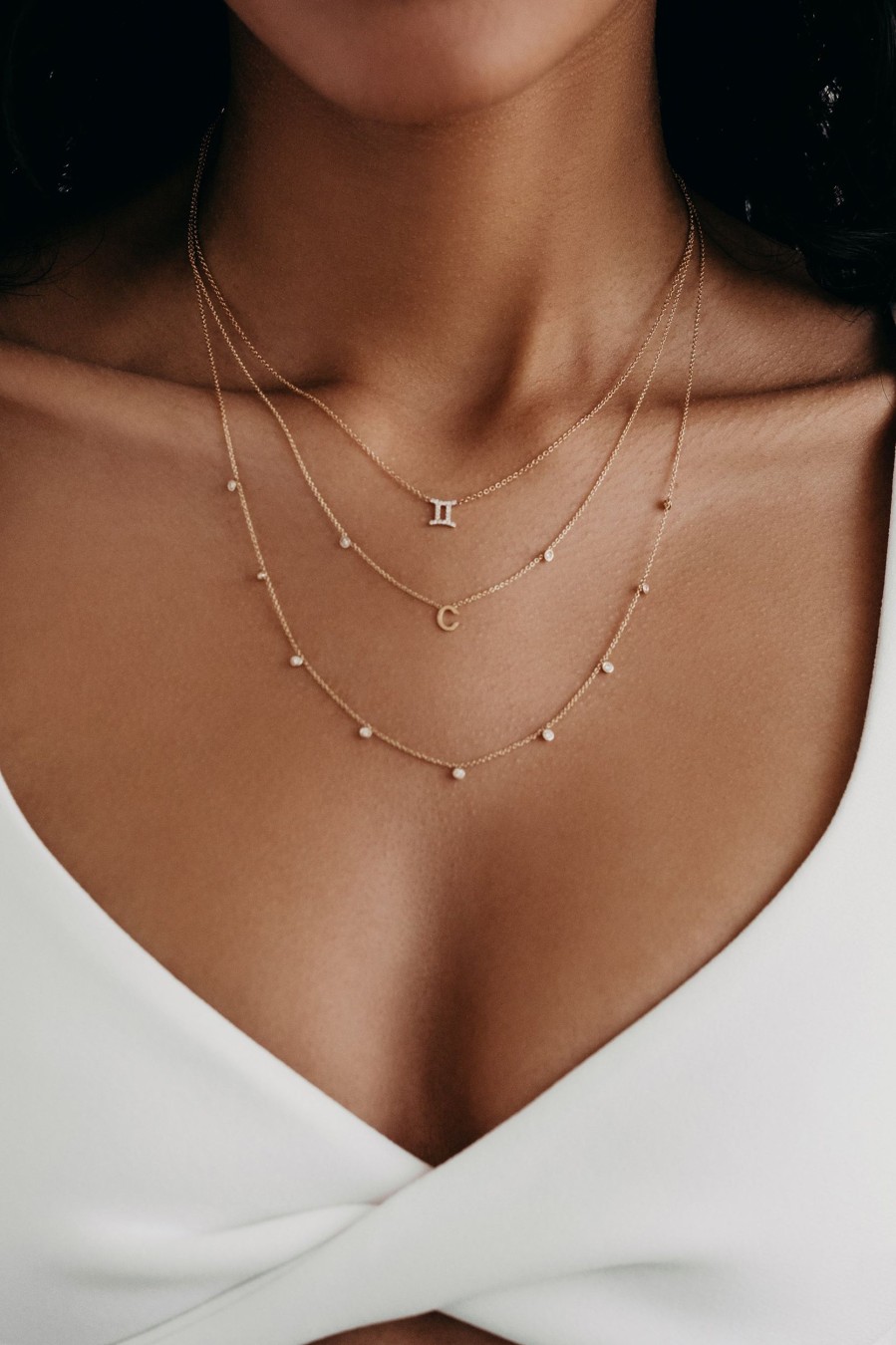 BYCHARI Necklaces | Initial And Diamonds Necklace - 14K Rose