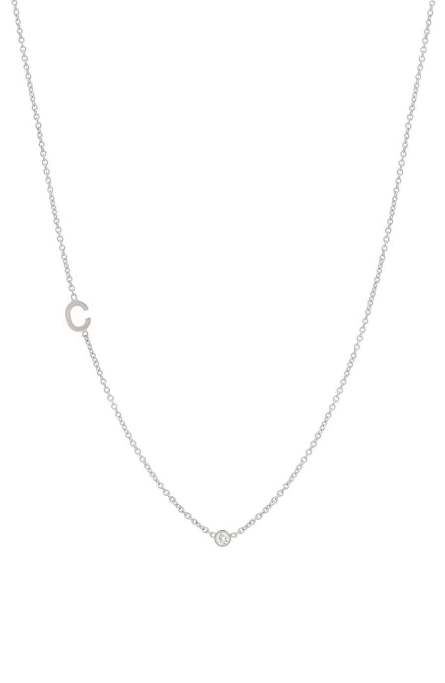 BYCHARI Necklaces | Small Asymmetrical Initial & Diamond Necklace 14K White