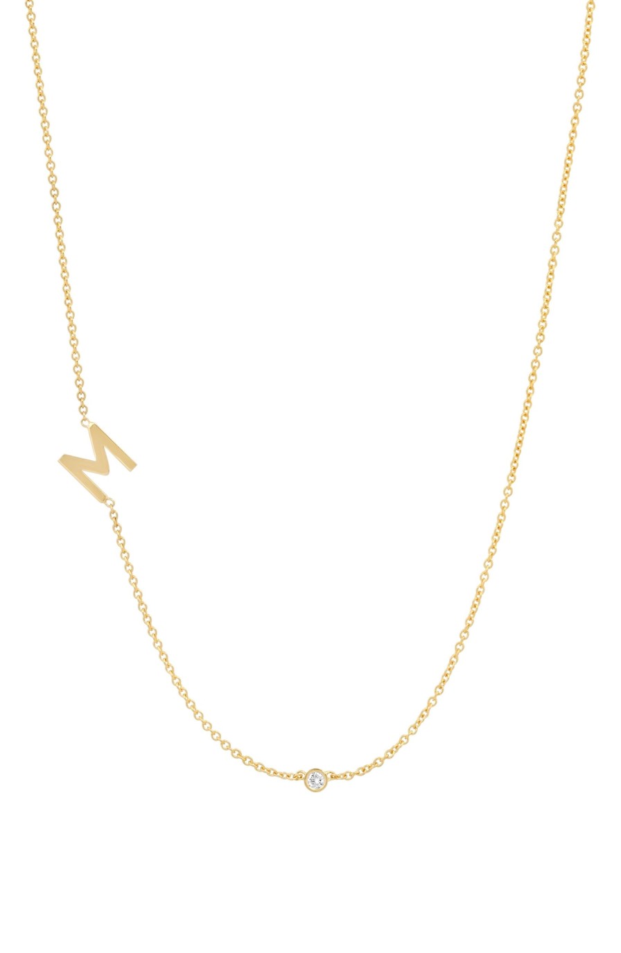 BYCHARI Necklaces | Large Asymmetrical Initial & Diamond Necklace - 14K Yellow