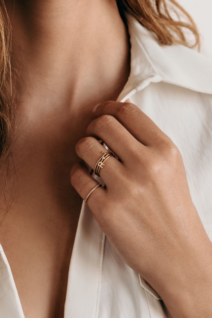 BYCHARI Rings | Fine Initial Ring 14K White