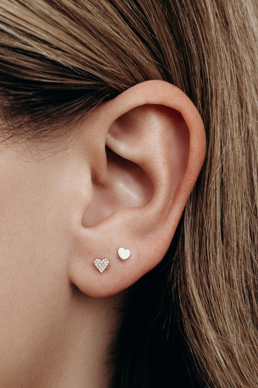 BYCHARI Earrings | Mini Diamond Heart Earring 14K Yellow