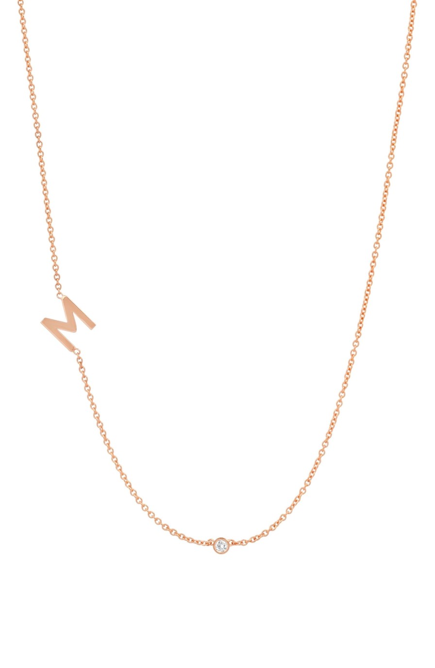 BYCHARI Necklaces | Large Asymmetrical Initial & Diamond Necklace - 14K Rose